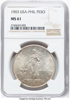 image for: 1903 Peso Philippines Peso MS61 NGC. NGC Census: (0/0)....