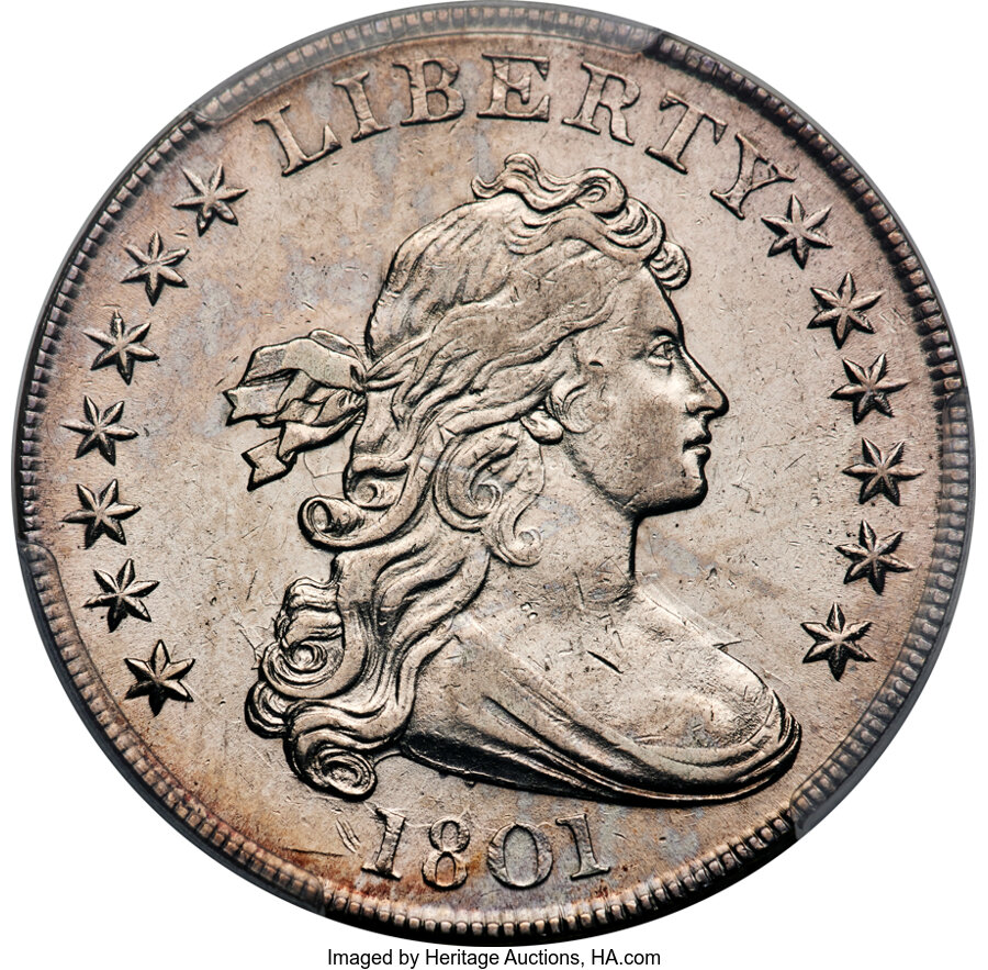 image for: 1801 $1 B-2, BB-212, R.3, AU53 PCGS....