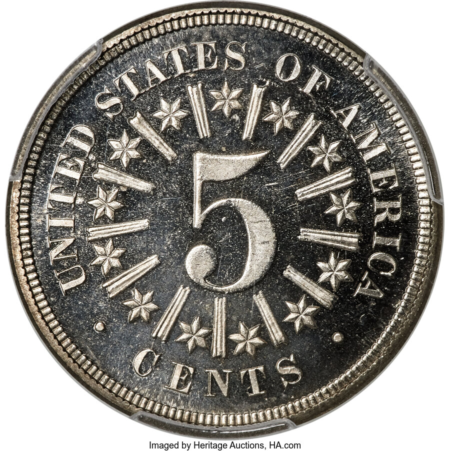 image for: 1866 5C Rays, JD-1, Low R.3, PR65+ Deep Cameo PCGS. CAC....