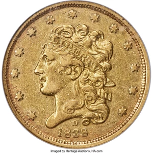 image for: 1838-D $5 HM-1, R.3, AU50 NGC....
