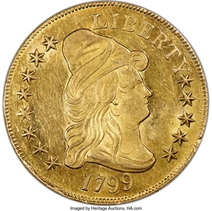 image for: 1799 $10 Small Obverse Stars, BD-7, R.3, MS62 NGC....