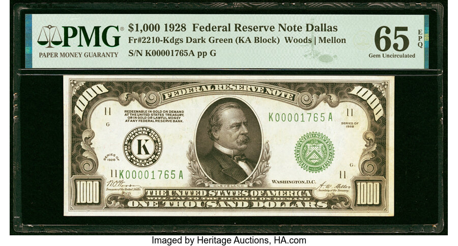 image for: Fr. 2210-K $1,000 1928 Federal Reserve Note. PMG Gem Uncirculated 65 EPQ....