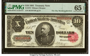 image for: Fr. 370 $10 1891 Treasury Note PMG Gem Uncirculated 65 EPQ....