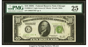 image for: Fr. 2003-G* $10 1928C Light Green Seal Federal Reserve Star Note. PMG Very Fine 25....