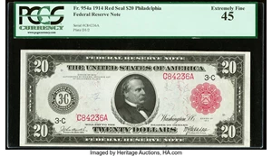 image for: Fr. 954a $20 1914 Red Seal Federal Reserve Note PCGS Extremely Fine 45....