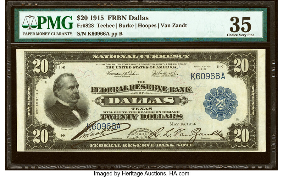 image for: Fr. 828 $20 1915 Federal Reserve Bank Note PMG Choice Very Fine 35....