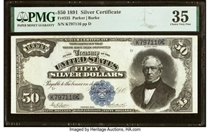 image for: Fr. 335 $50 1891 Silver Certificate PMG Choice Very Fine 35....