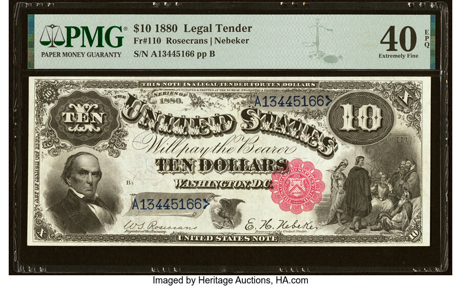 image for: Fr. 110 $10 1880 Legal Tender PMG Extremely Fine 40 EPQ....