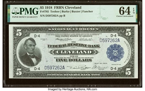 image for: Fr. 785 $5 1918 Federal Reserve Bank Note PMG Choice Uncirculated 64 EPQ....