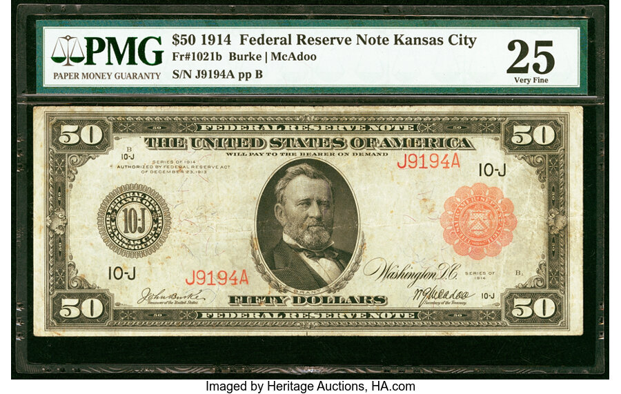image for: Fr. 1021b $50 1914 Red Seal Federal Reserve Note PMG Very Fine 25....
