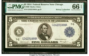 image for: Fr. 869 $5 1914 Federal Reserve Note PMG Gem Uncirculated 66 EPQ....
