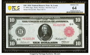 image for: Fr. 899a $10 1914 Red Seal Federal Reserve Note PCGS Banknote Choice Unc 64....