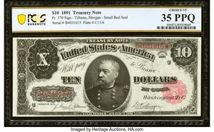 image for: Fr. 370 $10 1891 Treasury Note PCGS Banknote Choice VF 35 PPQ....