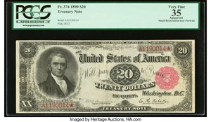 image for: Fr. 374 $20 1890 Treasury Note PCGS Apparent Very Fine 35....