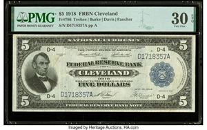 image for: Fr. 786 $5 1918 Federal Reserve Bank Note PMG Very Fine 30 EPQ....