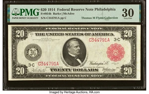 image for: Fr. 954b $20 1914 Red Seal Federal Reserve Note PMG Very Fine 30....