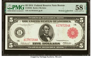 image for: Fr. 832b $5 1914 Red Seal Federal Reserve Note PMG Choice About Unc 58 EPQ....