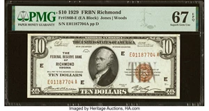 image for: Fr. 1860-E $10 1929 Federal Reserve Bank Note. PMG Superb Gem Unc 67 EPQ....