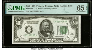 image for: Fr. 2100-J $50 1928 Federal Reserve Note. PMG Gem Uncirculated 65 EPQ....