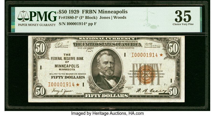 image for: Fr. 1880-I* $50 1929 Federal Reserve Bank Star Note. PMG Choice Very Fine 35....