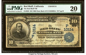 image for: Red Bluff, CA - $10 1902 Date Back Fr. 620 The Red Bluff National Bank Ch. # (P)10114 PMG Very Fine 20....