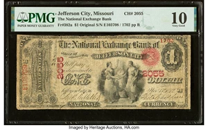 image for: Jefferson City, MO - $1 Original Fr. 382a The National Exchange Bank Ch. # 2055 PMG Very Good 10....