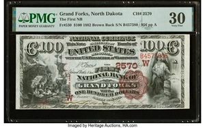 image for: Grand Forks, ND - $100 1882 Brown Back Fr. 530 The First National Bank Ch. # (W)2570 PMG Very Fine 30....
