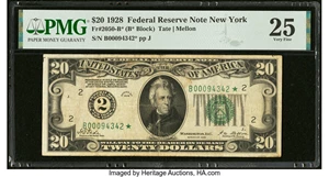 image for: Fr. 2050-B* $20 1928 Federal Reserve Star Note. PMG Very Fine 25....