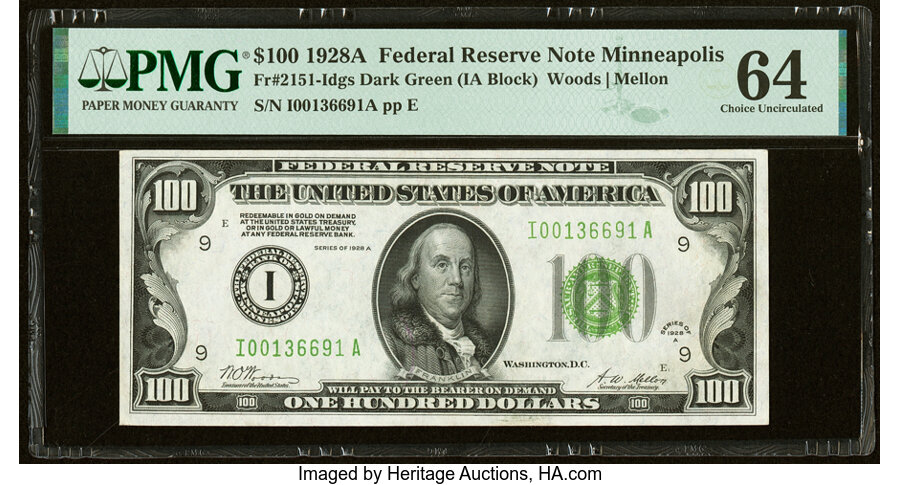 image for: Fr. 2151-I $100 1928A Federal Reserve Note. PMG Choice Uncirculated 64....
