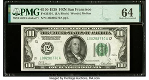 image for: Fr. 2150-L $100 1928 Federal Reserve Note. PMG Choice Uncirculated 64....