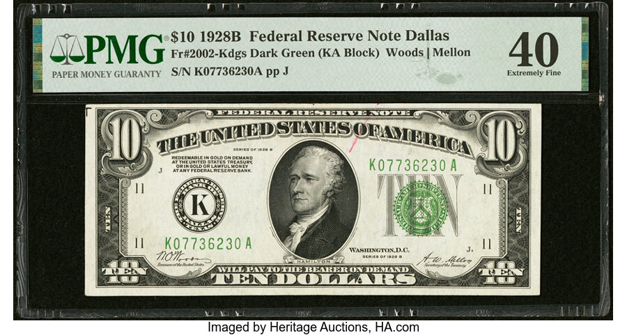 image for: Fr. 2002-K $10 1928B Federal Reserve Note. PMG Extremely Fine 40....