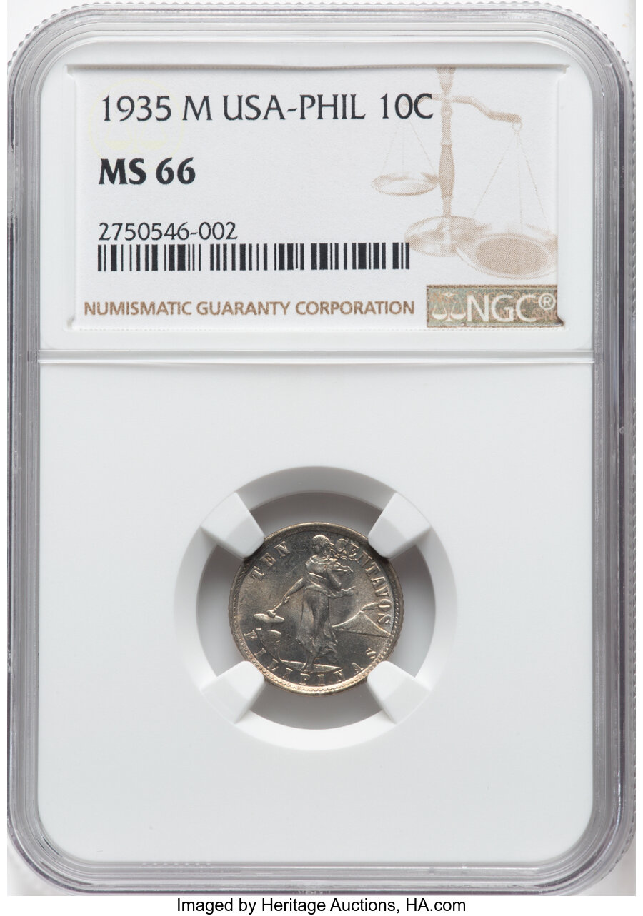 image for: 1935-M 10C Philippines 10 Centavos MS66 NGC. NGC Census: (0/0)....