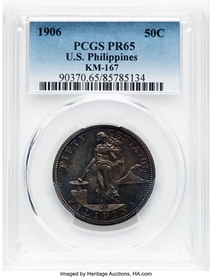image for: 1906 50C Philippines 50 Centavos, KM-167, PR65 PCGS. PCGS Population: (9/37)....