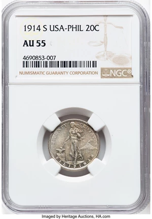 image for: 1914-S 20C Philippines 20 Centavos AU55 NGC. NGC Census: (0/0). ...