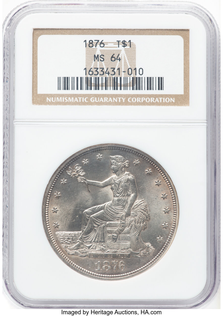 image for: 1876 T$1 Type One Obverse, Type One Reverse, MS64 NGC.  Mintage 455,000....