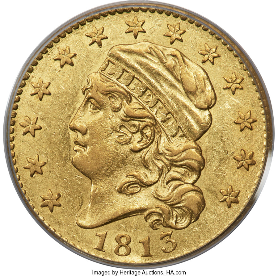 image for: 1813 $5 BD-1, R.2, AU55 PCGS....