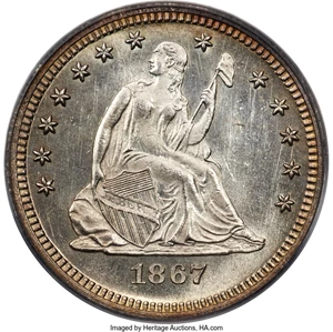 image for: 1867 25C MS63 PCGS. CAC. Briggs 1-A....