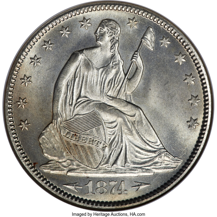 image for: 1874 50C Large Arrows, WB-102, MS65 NGC....