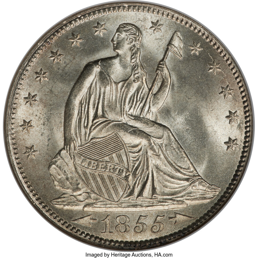 image for: 1855 50C Arrows, WB-101, MS66 NGC....