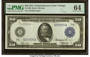 image for: Fr. 1048 $50 1914 Federal Reserve Note PMG Choice Uncirculated 64....