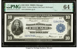 image for: Fr. 814 $10 1918 Federal Reserve Bank Note PMG Choice Uncirculated 64....