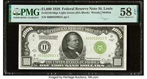 image for: Fr. 2210-H $1,000 1928 Light Green Seal Federal Reserve Note. PMG Choice About Unc 58 EPQ....