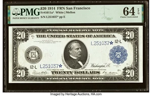 image for: Fr. 1011a* $20 1914 Federal Reserve Star Note PMG Choice Uncirculated 64 EPQ....