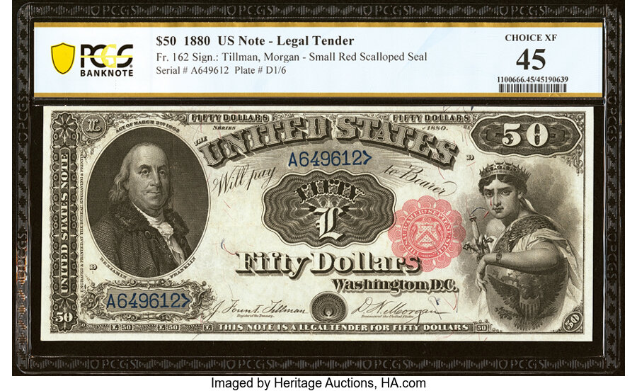 image for: Fr. 162 $50 1880 Legal Tender PCGS Banknote Choice XF 45....