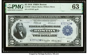 image for: Fr. 749* $2 1918 Federal Reserve Bank Star Note PMG Choice Uncirculated 63....
