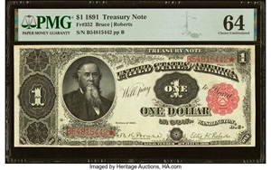 image for: Fr. 352 $1 1891 Treasury Note PMG Choice Uncirculated 64....