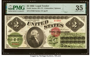 image for: Fr. 41 $2 1862 Legal Tender PMG Choice Very Fine 35....