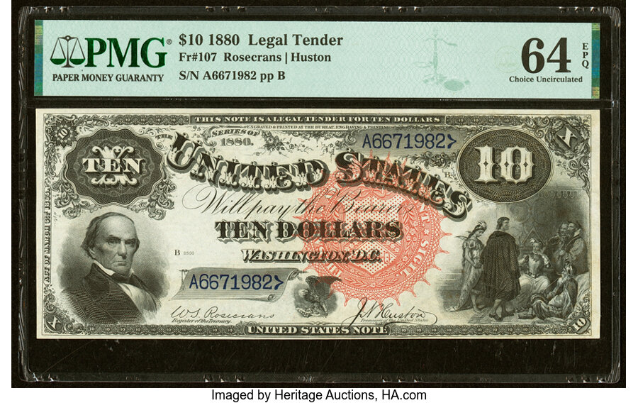 image for: Fr. 107 $10 1880 Legal Tender PMG Choice Uncirculated 64 EPQ....