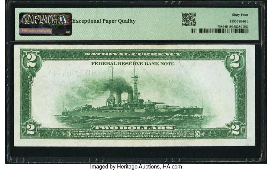 image for: Fr. 758 $2 1918 Federal Reserve Bank Note PMG Choice Uncirculated 64 EPQ....