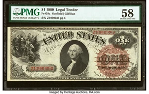 image for: Fr. 28a $1 1880 Legal Tender PMG Choice About Unc 58....